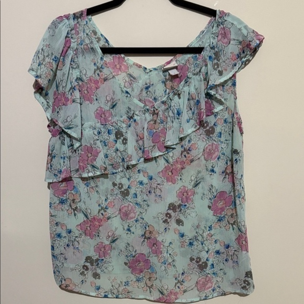 A New Day Floral Ruffle Sleeve Top